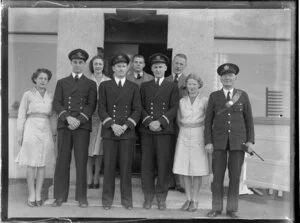 Tasman Empire Airways Ltd crew members and office staff, Mechanics Bay, Auckland