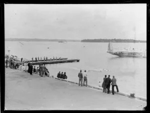 Tasman Empire Airways Ltd swimming team members, Mechanics Bay, Auckland