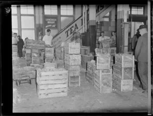 Boxes of pineapples at the city markets, Auckland