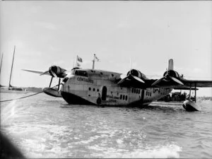 Seaplane Centaurus, Imperial Airways Ltd, anchored in Auckland's harbour