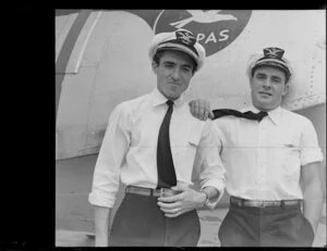 Joseph Casaroli (radio operator) and Pierre Mace (flight mechanic), crew members of Catalina aircraft Trapas at Whenuapai
