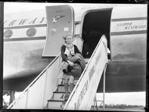 Miss Danuta Urbanowski, passenger departing on Pan American World Airways (PAWA), Clipper Westward Ho.