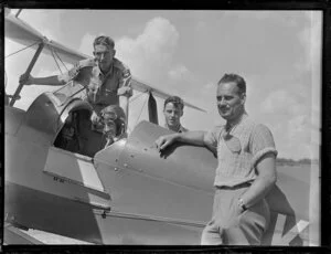 From left, Sergeant P J B Henderson, Captain G N White and Captain R G Hanna from 19 Squadron Air Training Corps Mangere, with R J Prentice, chief instructor Auckland Aero club