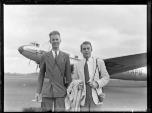 Mr Edward Migbalski on the left with Mr James Morrow of Yale University, United States, passengers on Pan American World Airways