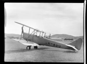 Avro 616 Avian IVM aircraft ZK-ADQ, owner [C Liddell of Wellington], RNZAC (Royal New Zealand Aero Club) pageant event, Dunedin.