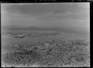 Auckland City and harbour views with Rangitoto Island in the background