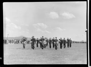 The Otago Air Training Corps band on parade at the Royal New Zealand Aero Club pageant in Dunedin