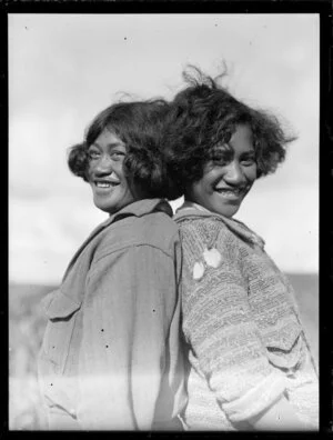 Molly Runga Raukura and an unidentified Māori girl, location unidentified