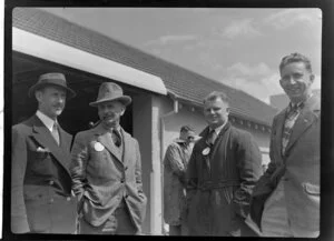 From left, C G Andrews, John Reid, I E Rawnsley, John Gamble, at the Royal New Zealand Aero Club pageant in Dunedin