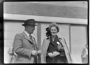 E W Annand, secretary Wellington Aero Club, with Mrs Annand at the Royal New Zealand Aero Club pageant in Dunedin