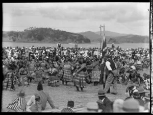 Maori woman performing a waiata, location unidentified
