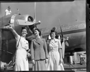 Three stewardesses from Trans Australia Airlines and [Tasman Empire Airways Ltd?], Miss Morton in centre
