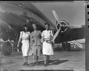 Three stewardesses from Trans Australia Airlines and [Tasman Empire Airways Ltd?], Miss Morton in centre