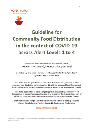 Guideline for community food distribution in the context of COVID-19 across alert levels 1 to 4 / collated by the Kore Hiakai Zero Hunger Collective.