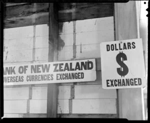 Bank of New Zealand, currency exchange signs, Whenuapai