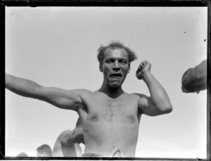 Māori man performing an action song, [Waikato]