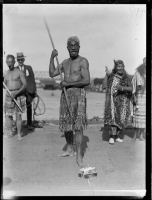 Māori man performing pūkana, Waikato