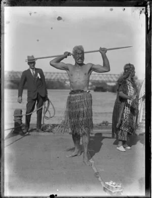 Māori man performing pūkana, Waikato