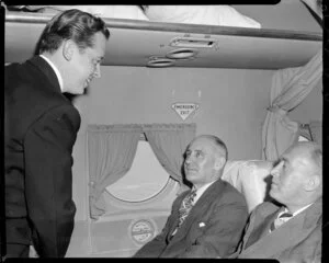 Pan American World Airways courtesy flight, Mr Don Hepple, purser, with passengers the Kerridge brothers