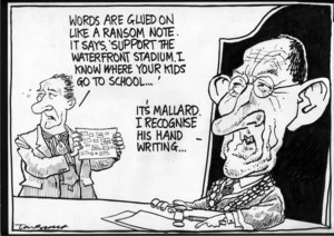 "Words are glued on like a ransom note. It says, 'Support the Waterfront Stadium. I know where your kids go to school'..." "It's Mallard, I recognise his handwriting..." 18 November, 2006.