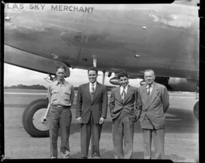 Crew members of the airplane NC37734 Atlas Sky Merchant, Whenuapai Air Base, Waitakere City, Auckland