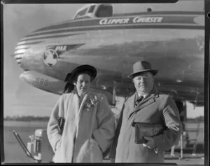 Mr and Mrs James Wattie, passengers on PAWA (Pan American World Airways Ltd)