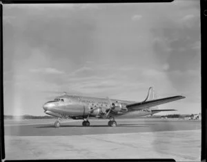 The airplane Clipper 'Warana' on the tarmac, ANA (Australian National Airways Ltd)