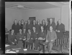 Unidentified members of the Royal New Zealand Aero Club, at their general meeting, Wellington