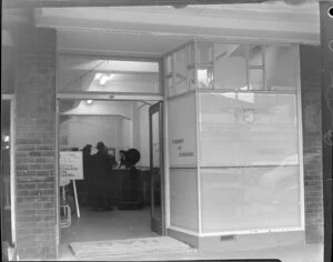 Front entrance to the new office in Customs Street, NAC (New Zealand National Airways Corporation)