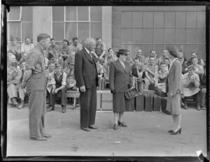 Henderson and Pollard staff, a farewell presentation to Mr and Mrs H H Pollard, timber merchants, Mt Eden, Auckland