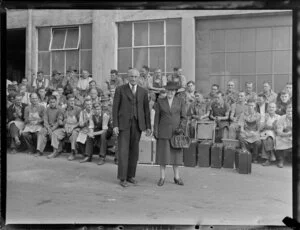 Henderson and Pollard staff, a farewell presentation to Mr and Mrs H H Pollard, timber merchants, Mt Eden, Auckland