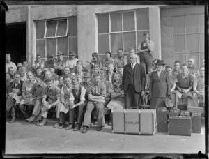 Henderson and Pollard staff, a farewell presentation to Mr and Mrs H H Pollard, timber merchants, Mt Eden, Auckland