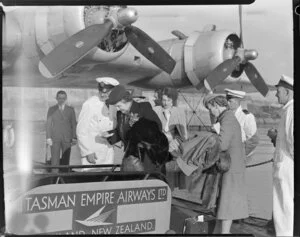 Passengers boarding a sea plane, TEAL (Tasman Empire Airways Ltd)