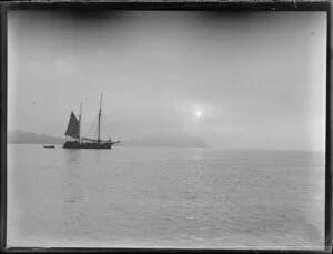 Sailing ship [ketch?], early morning Auckland Harbour
