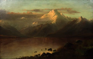 Perrett, John Douglas, 1859-1937 :[Mount Cook at sunset. ca 1900?]