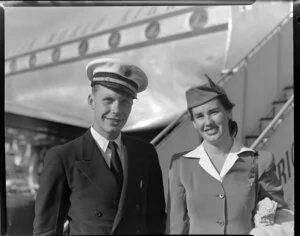 Pan American World Airways, Miss Rose Crossan, hostess, and Mr George Bandoff, purser