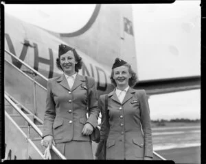 Australian National Airways flight attendants, May Hanna, left, and Helen McCann