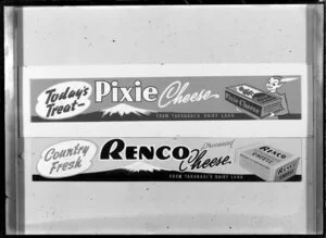 Advertising labels for Pixie and Renco cheese