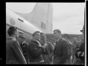 Squadron Leader Hazelden broadcasting at Royal New Zealand Air Force station, Wigram, Christchurch