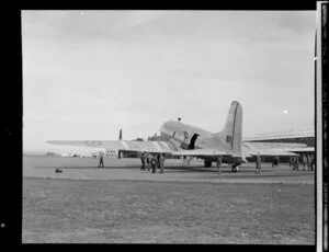 Handley Page Hastings airplane on tarmac at Royal New Zealand Air Force station, Ohakea, Whanganui District