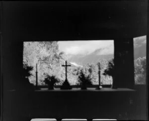 Franz Josef Glacier, a scene from Wahio church, Westland