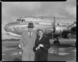 Paul and Carolina Cox, passengers on the airplane Clipper Westward Ho, Pan American World Airways