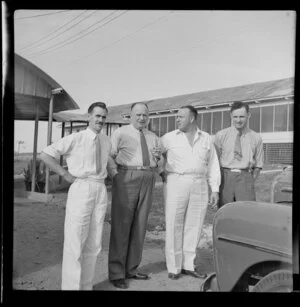 T O'Connell, Regional Manager New Zealand National Airways Corporation, G N Roberts General Manager Tasman Empire Airways Ltd, J Turner Airport Manager [CAB?], P Van Asch New Zealand Aerial Mapping, Nadi Airport, Fiji