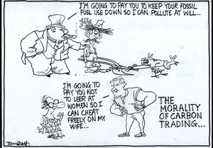 'The morality of carbon trading...' "I'm going to pay you to keep your fossil fuel use down so I can pollute at will..." "I'm going to pay you not to leer at women so I can cheat freely on my wife..." 5 July, 2008