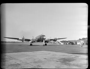 Lockheed Constellation aircraft, preparing for take off, Whenuapai