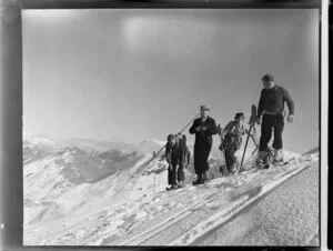 Four skiers, Coronet Peak Ski Field, Queenstown