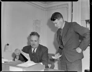 Messrs I O Anderson (District Engineer) and R W Fielder (Chief engineer) at Harewood, Christchurch