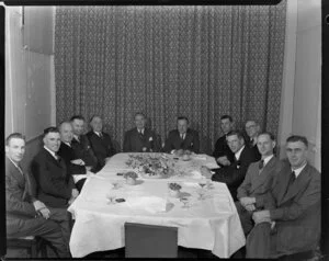 Guests at a dinner, [hosted?] by Mr Allyn, President of the National Cash Register Company, [Auckland?]