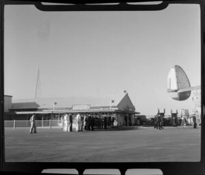 Qantas flight, BOAC (British Overseas Airways Corporation), Lockheed Constellation aircraft, arriving at Mascot Airport, New South Wales, Australia