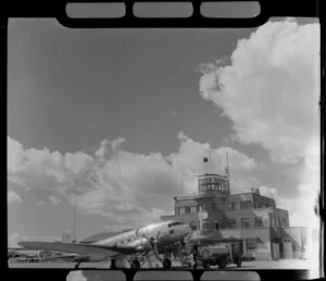 An airplane of QES (Qantas Empire Airways), at Archerfield Airport, Bird of Paradise service to Brisbane, Queensland, Australia